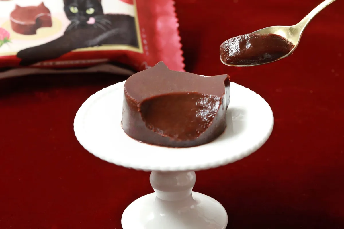 スプーンですくったにゃめらかテリーヌショコラの断面