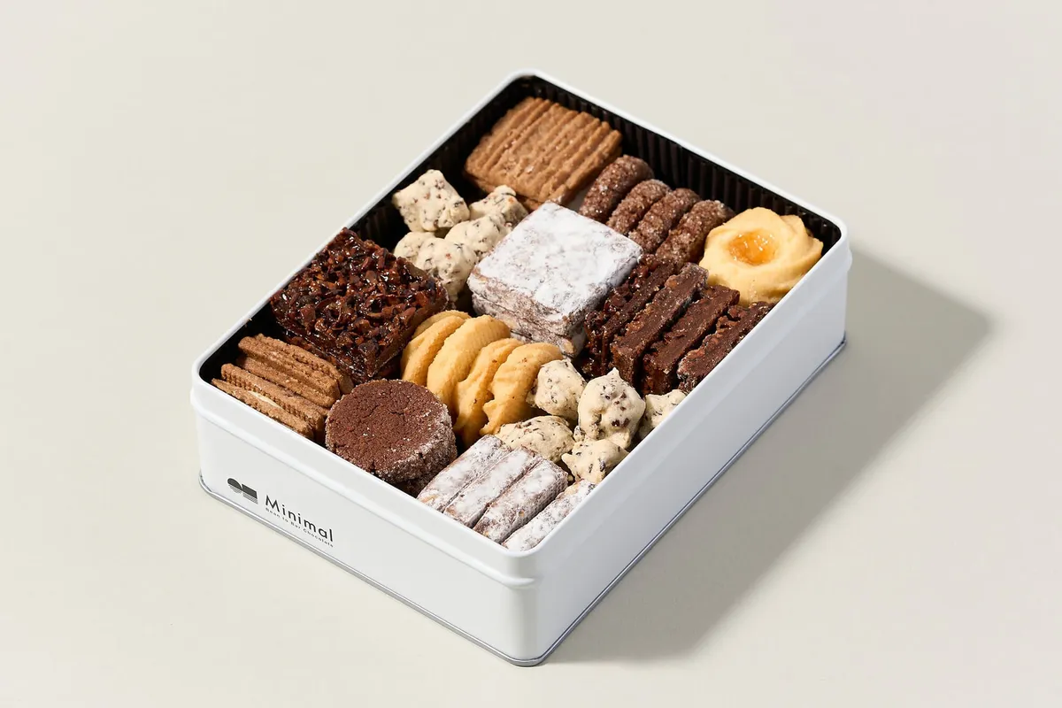 Minimalのチョコレートクッキー缶斜視イメージ