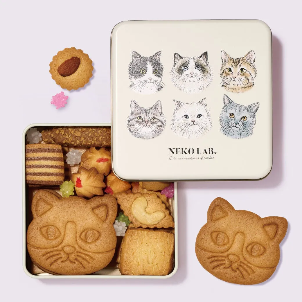 NEKO LABの愛らしい猫イラストが描かれたクッキー缶