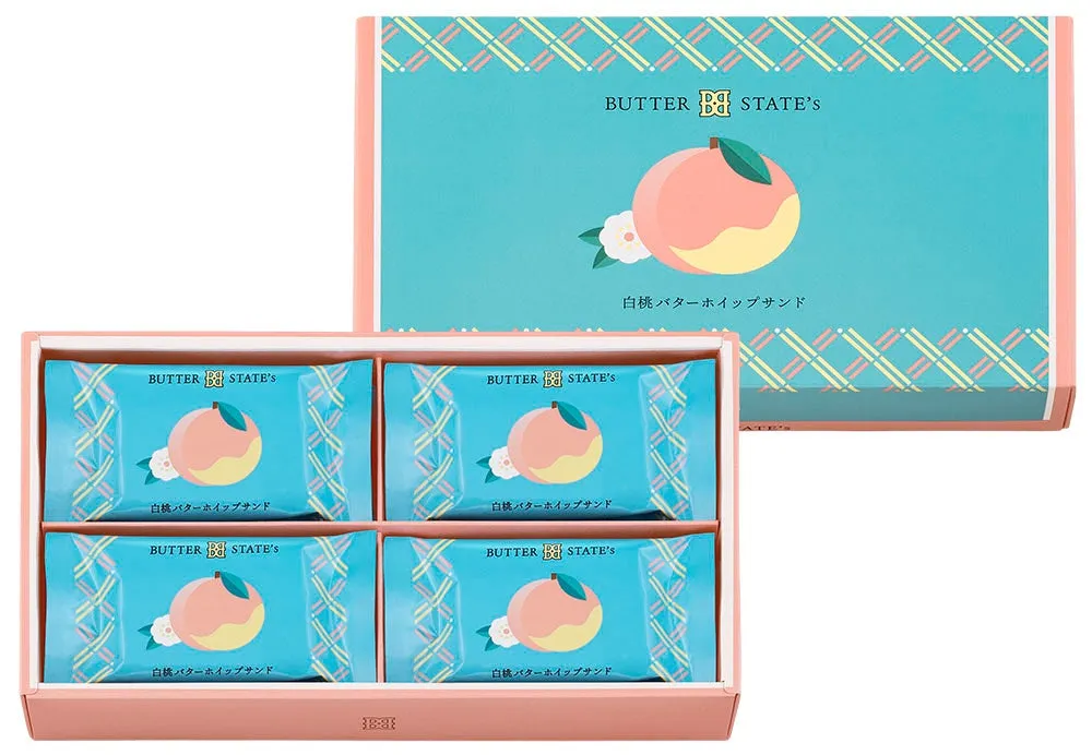 夏らしい爽やかなデザインの「白桃バターホイップサンド」ギフトボックス