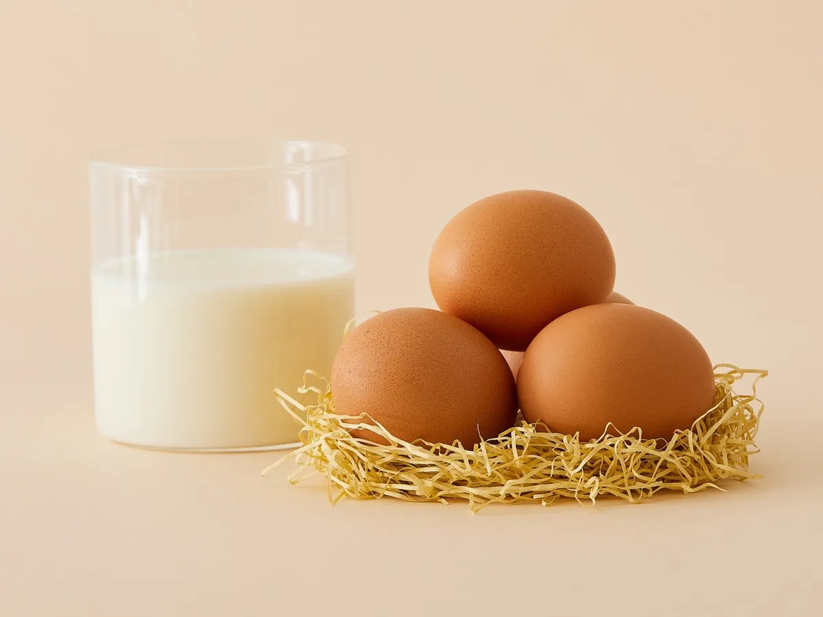 自社牧場で採れた新鮮な放牧牛乳と平飼い卵