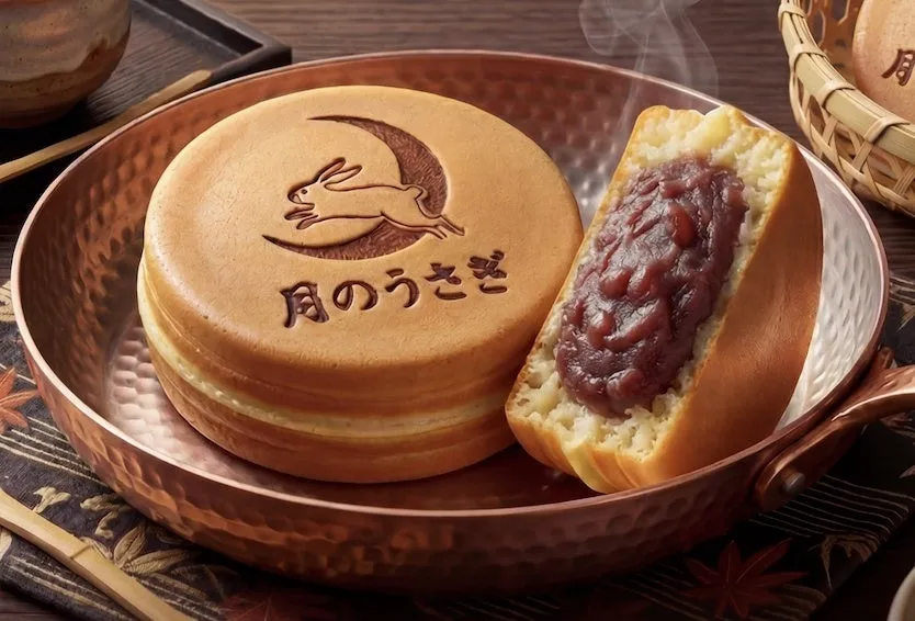 半分に割った今川焼きから溢れるあんこ