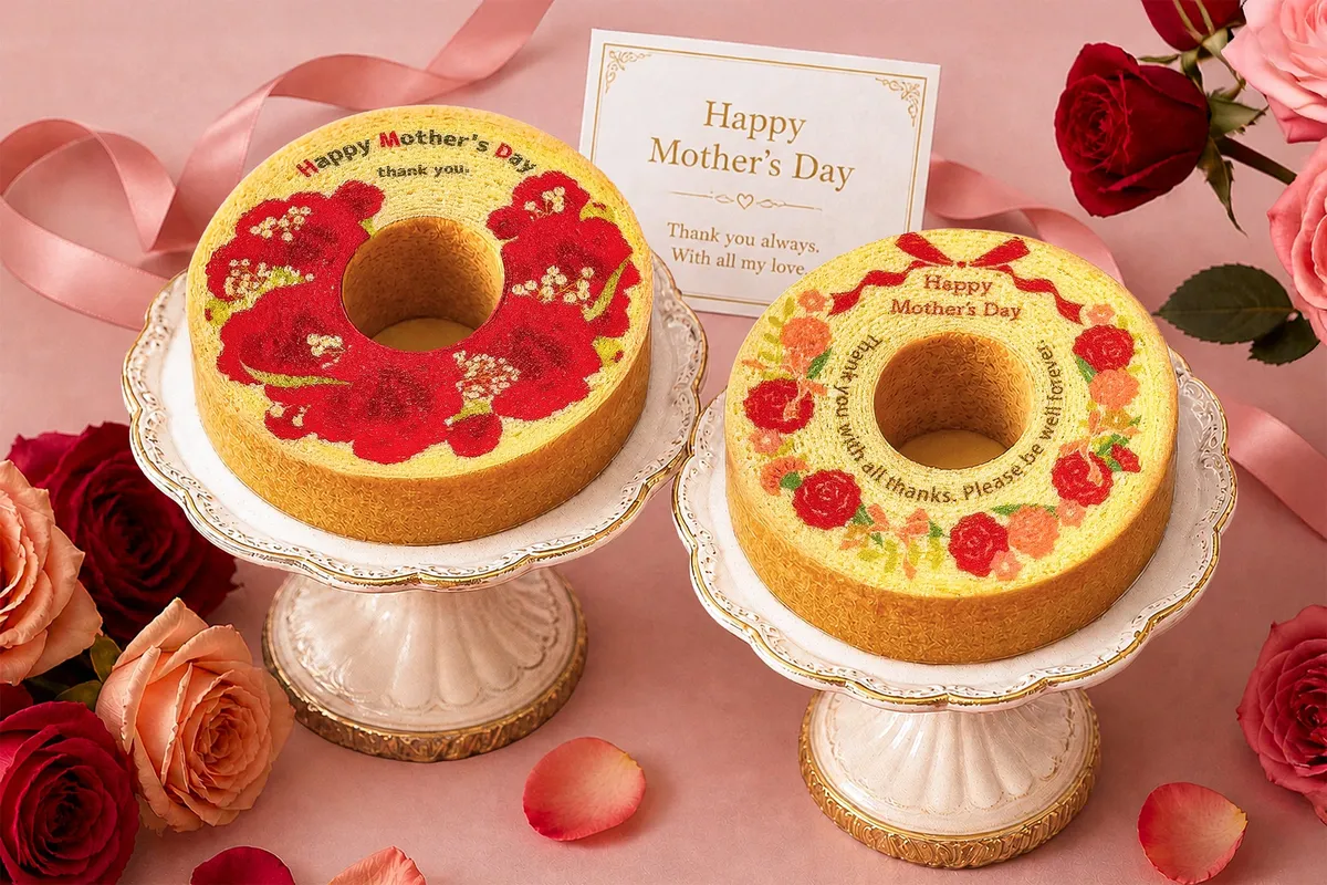 薔薇がプリントされた華やかなバウムクーヘン