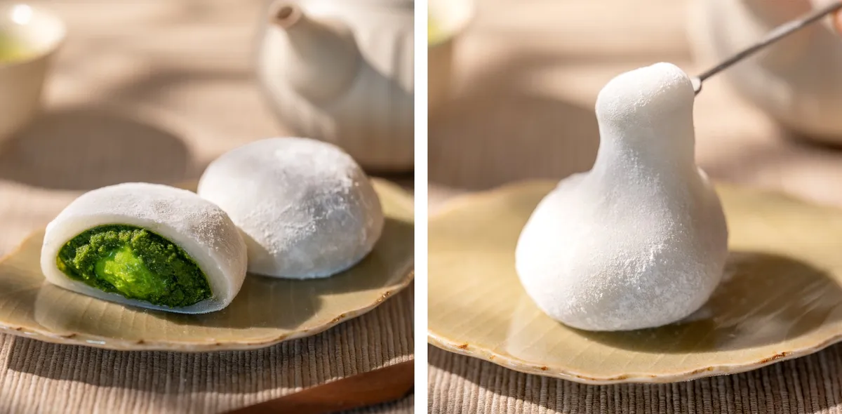 断面から溢れる抹茶クリームと濃厚な抹茶あん