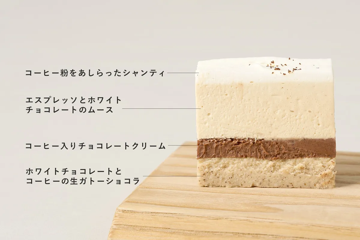 各層の構成がわかるコーヒーの生ガトーショコラの断面図