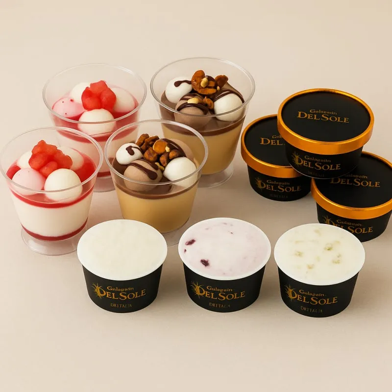 トッピングが豪華なパフェ風ジェラートとカップアイス