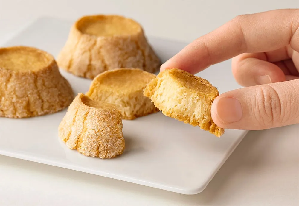 バターステイツクッキーを手に持った様子とザクザクの質感