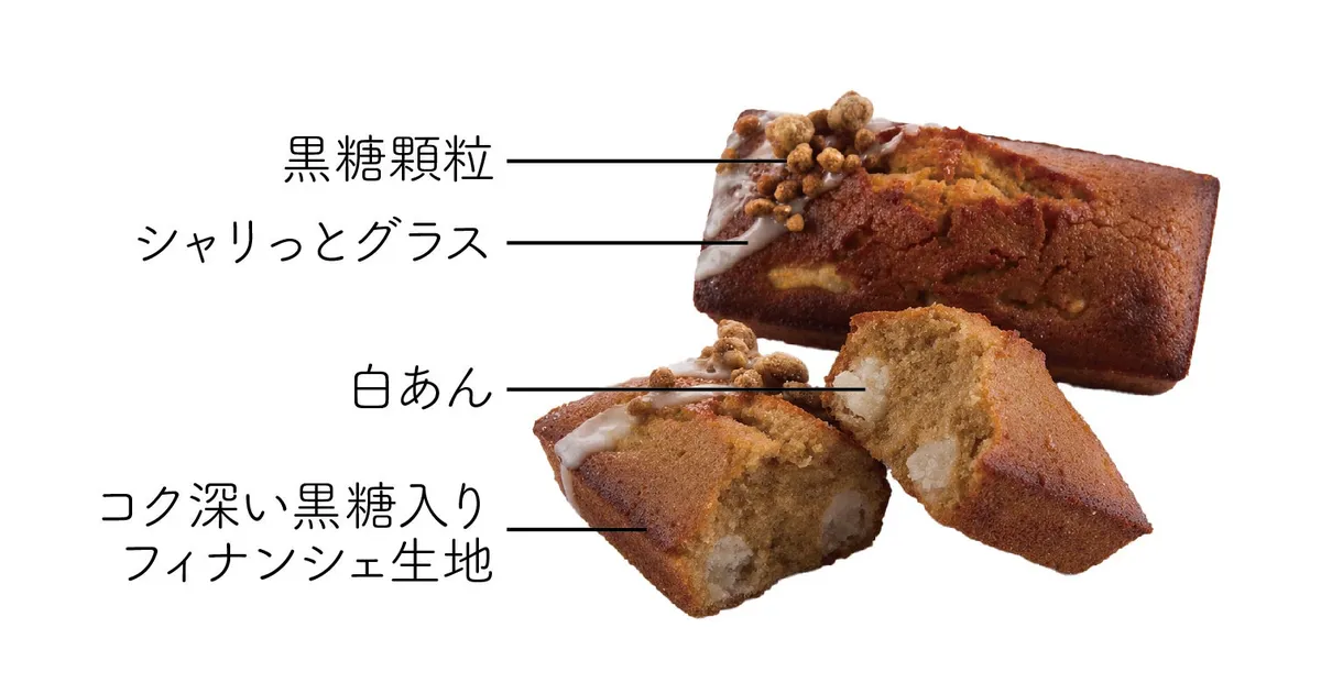黒糖フィナンシェの断面と素材解説