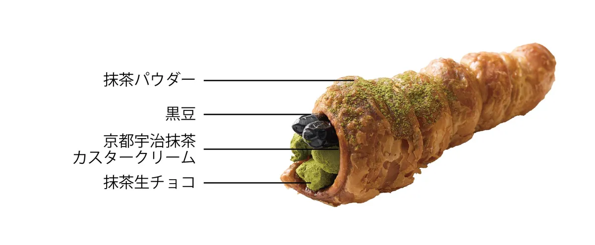 抹茶生チョコと黒豆をあしらった京都宇治抹茶フレーバーの断面図