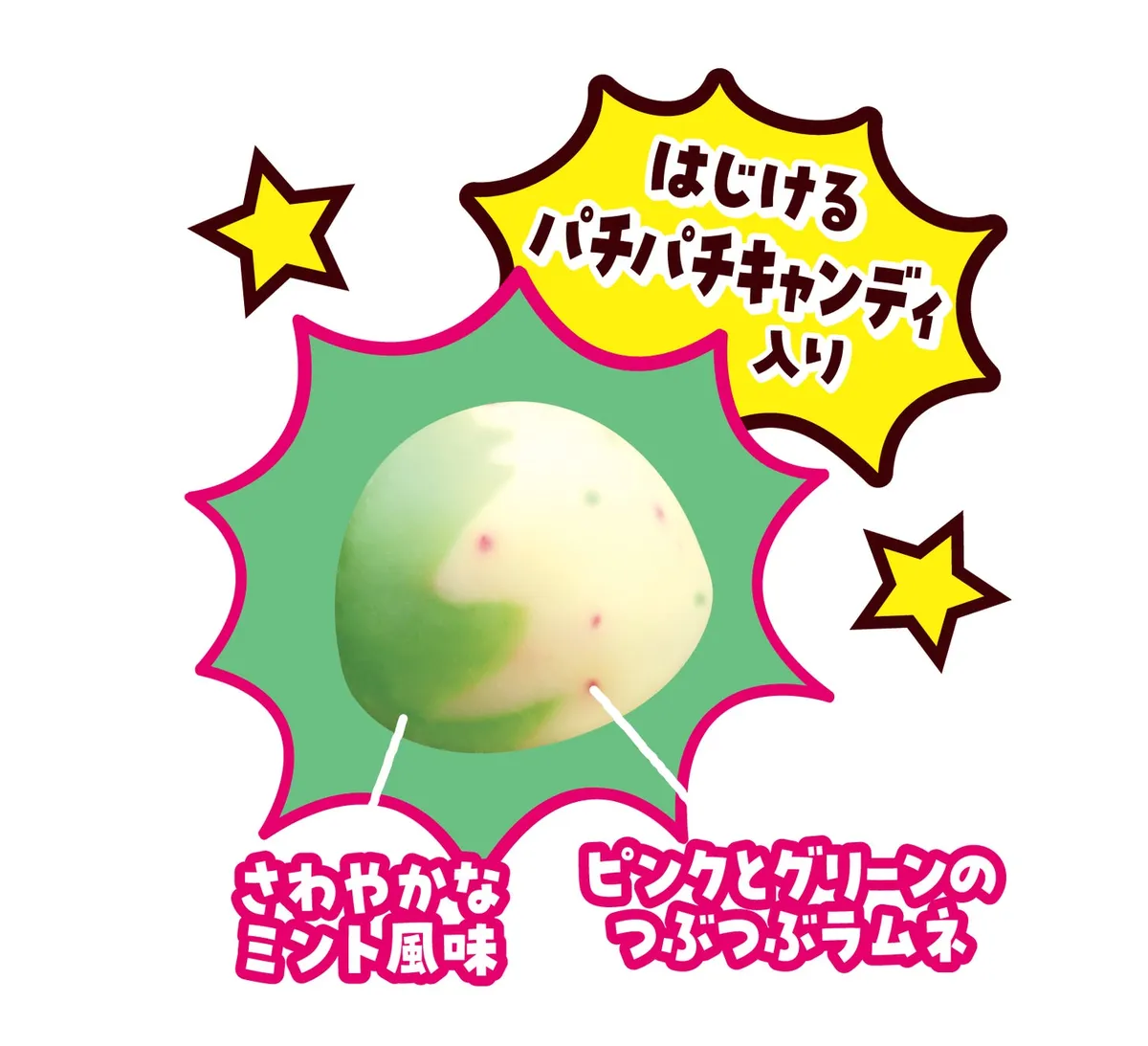 ポッピングシャワー風味のチョコ粒詳細。パチパチキャンディとラムネ入り