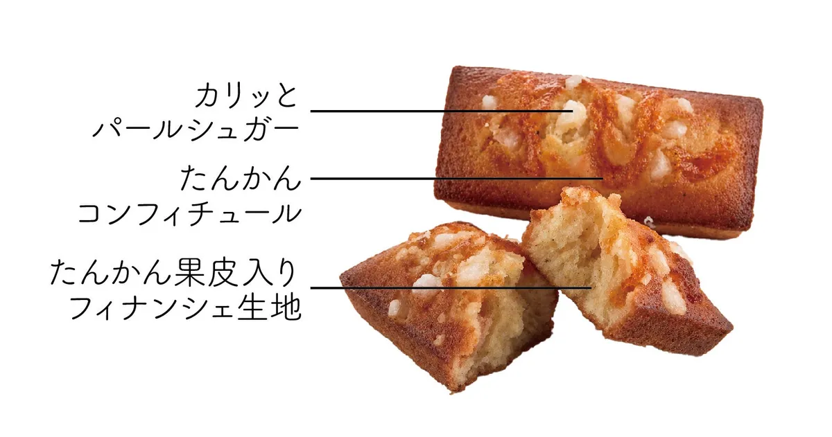 たんかんフィナンシェの断面と素材解説