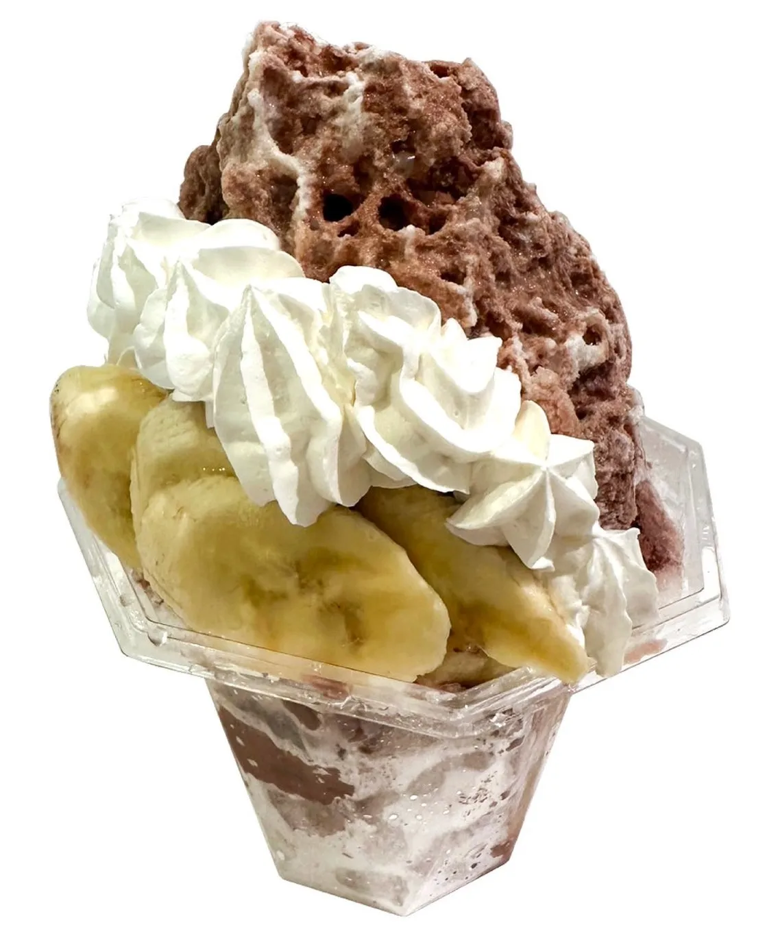 チョコソースと生クリーム、バナナが贅沢に乗ったかき氷