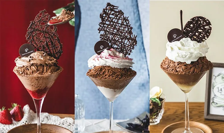 3種のチョコレートかき氷「グラスピレ」のラインナップ