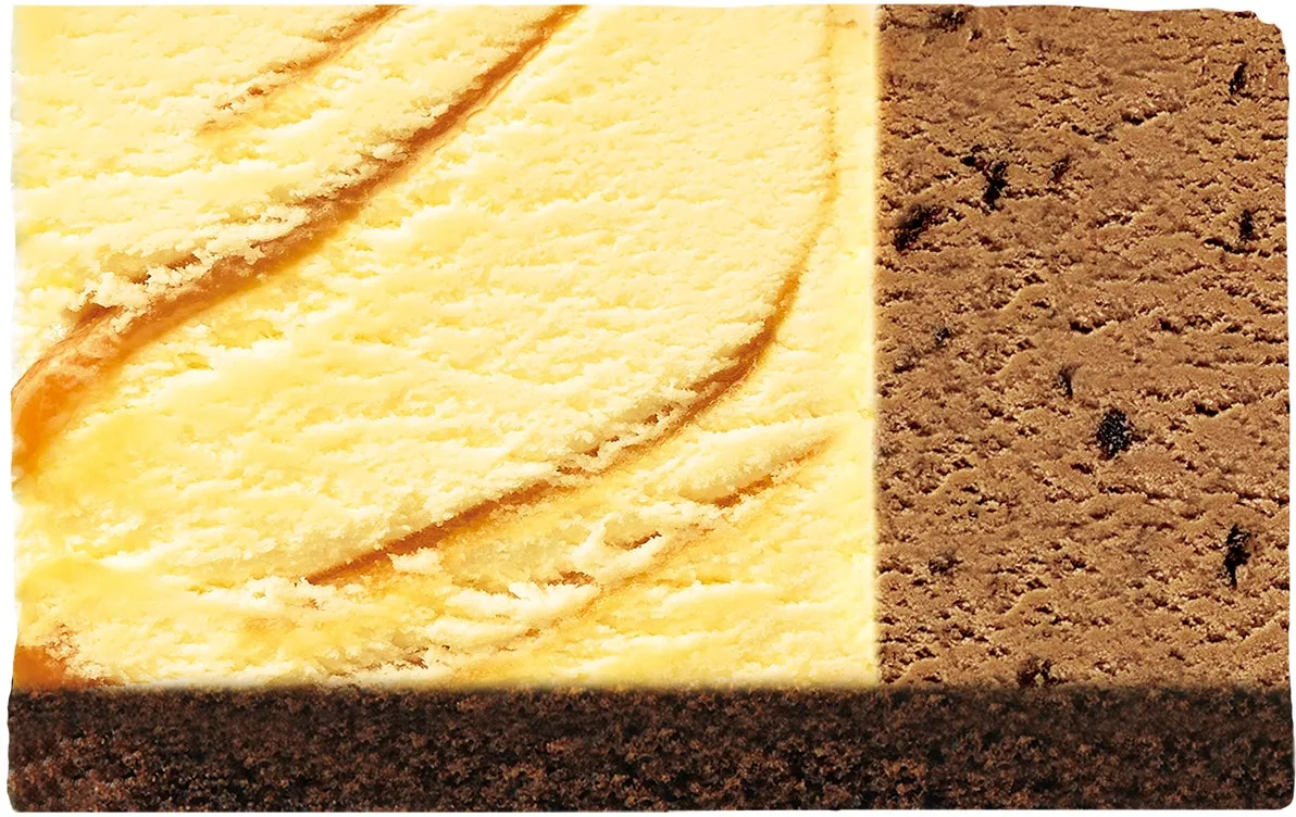キャラメルリボンとチョコアイスの層が美しい断面