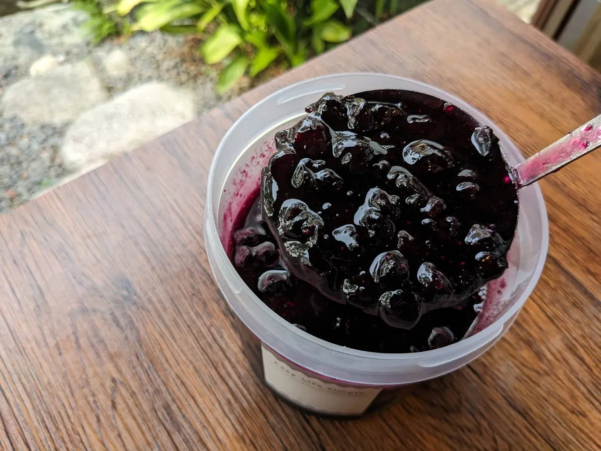 粒がぎっしりと詰まったブルーベリー蜜