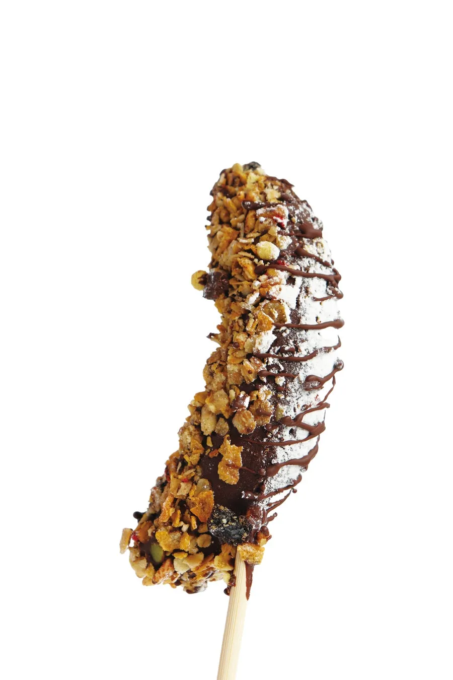 ザクザク食感のフレークがたっぷりかかったミルクチョコバナナ