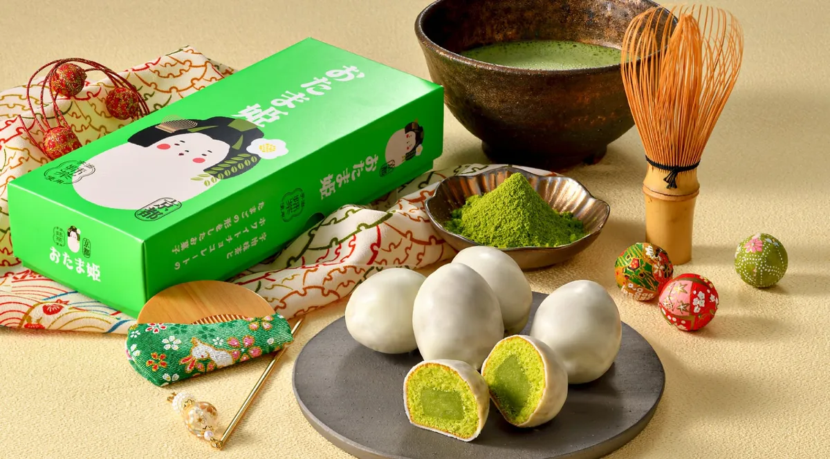 おたま姫の商品パッケージと抹茶のセット
