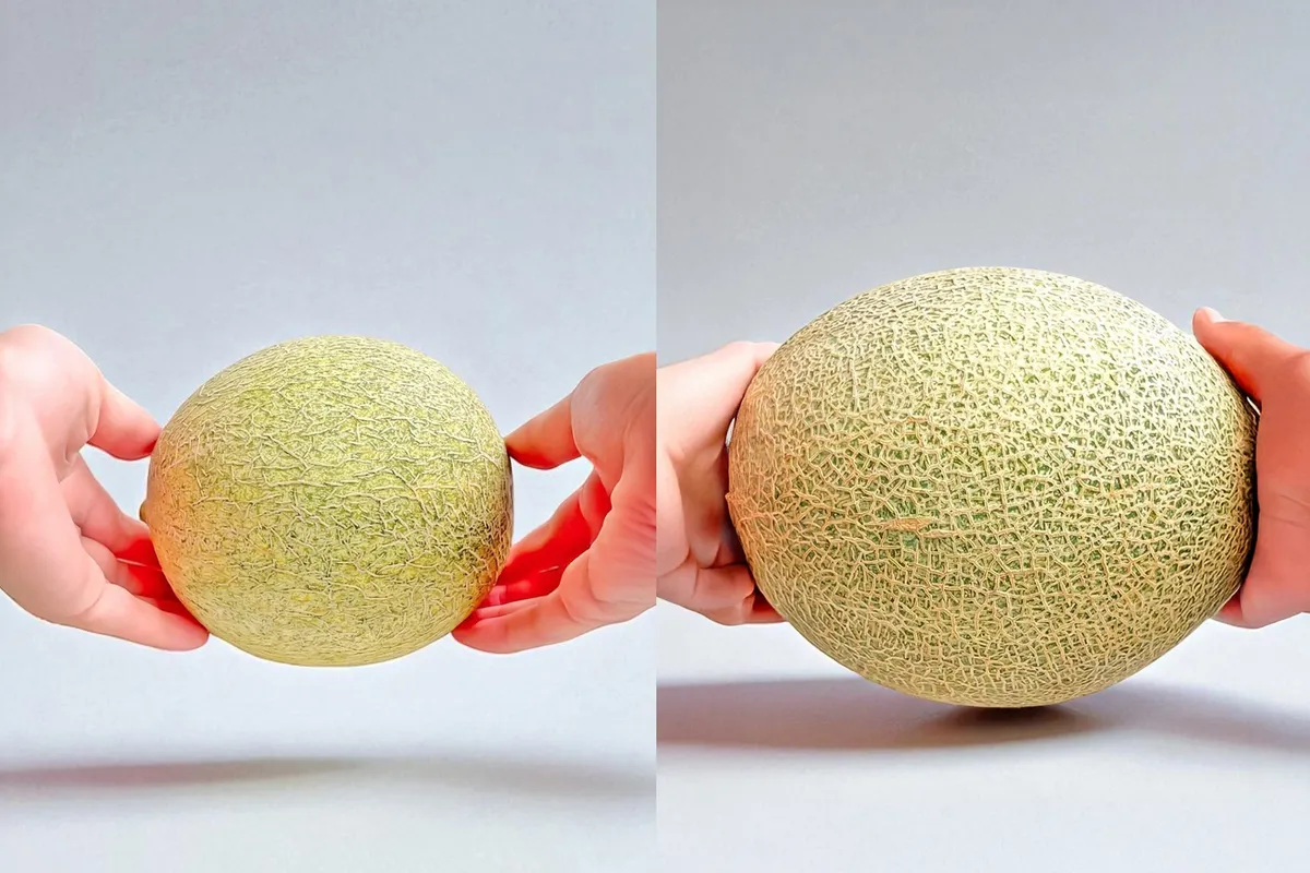 通常サイズのメロンと5Lサイズのタカミメロンの比較