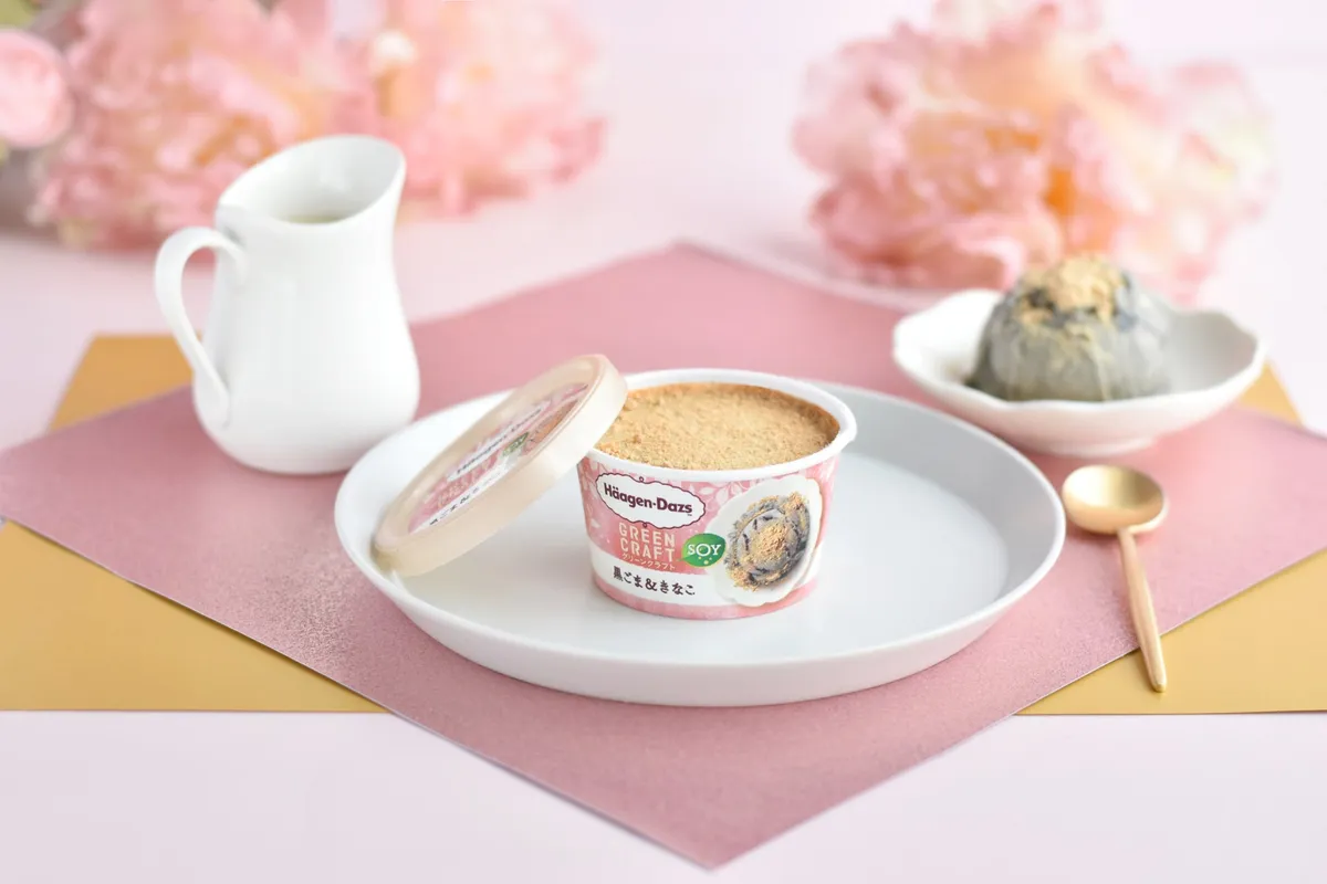 ハーゲンダッツ豆乳アイス「黒ごま&きなこ」のパッケージと盛り付け