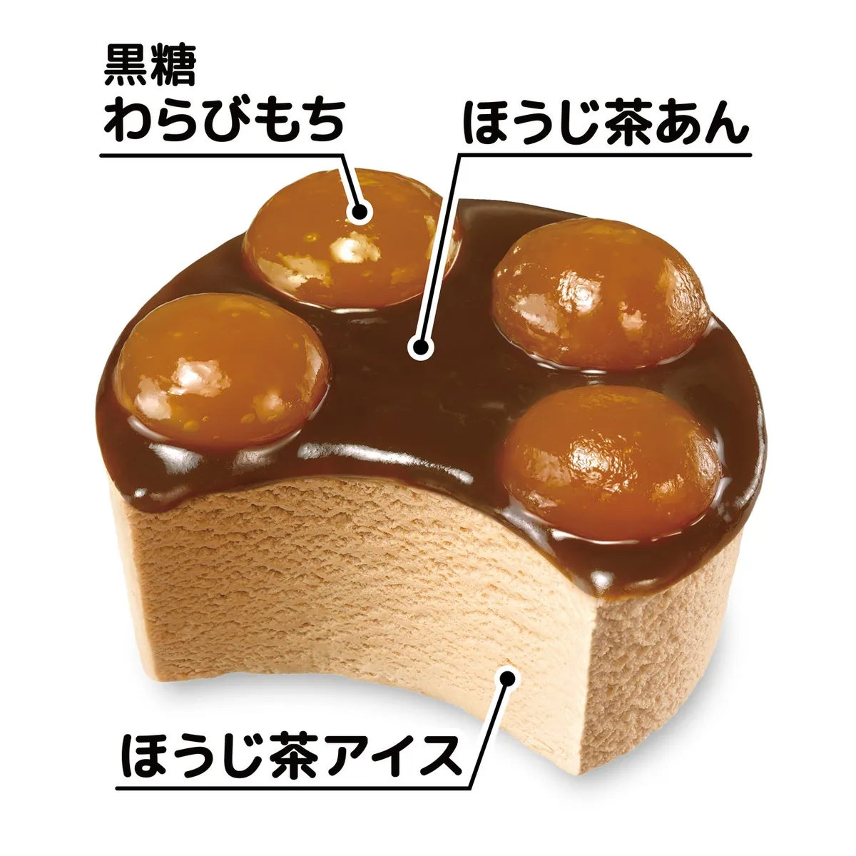 ほうじ茶わらびの贅沢な3層構造を示す断面図