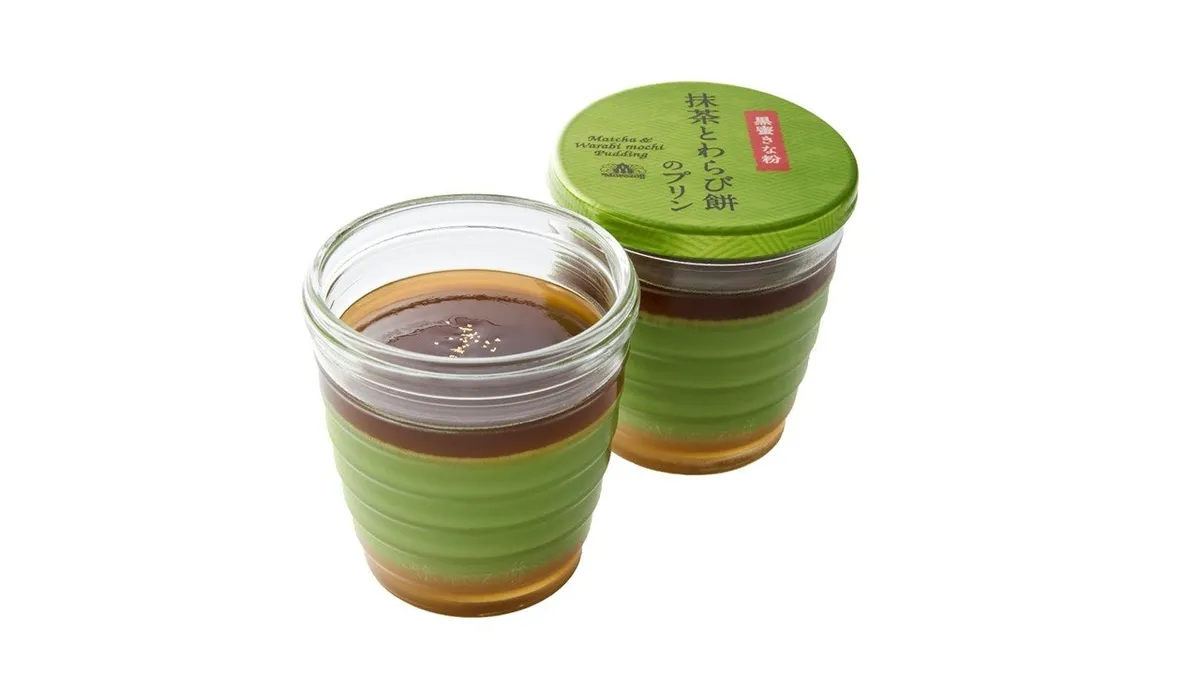 抹茶とわらび餅のプリンの商品パッケージ