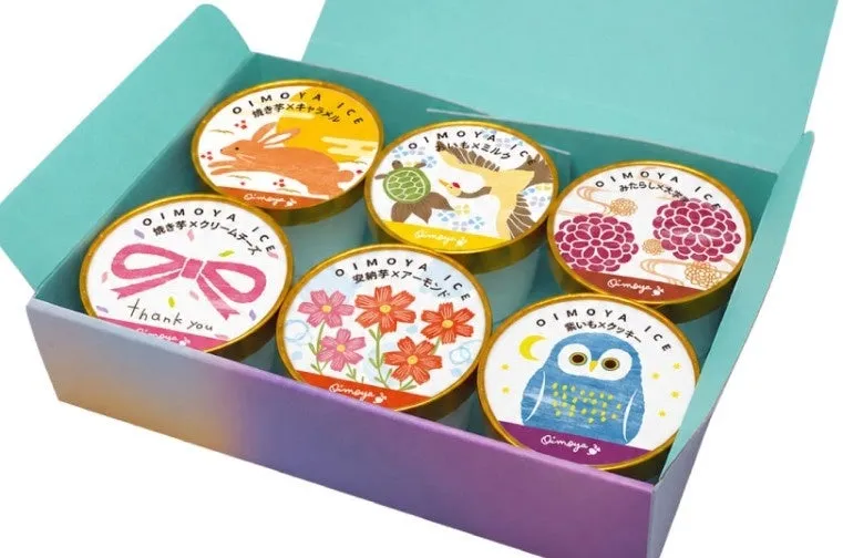 ギフトボックスに綺麗に並んだ6種類のお芋アイス