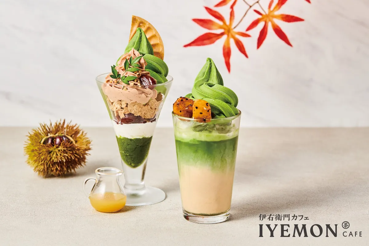 渋皮栗と抹茶のパフェと金ごま抹茶ラテフロート